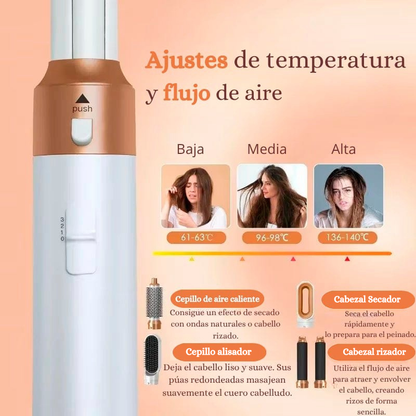 Cepillo Secador 5 en 1 – Alisa, Riza y Da Volumen en Minutos